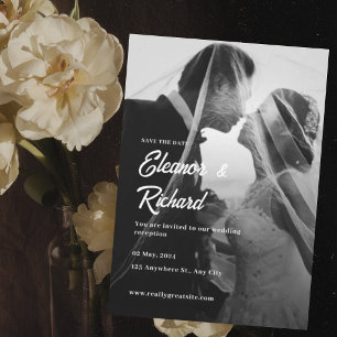 Elegant Black White Overlay Photo Wedding  Invitation