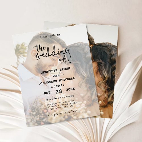 Elegant Black  White Overlay Photo Wedding Invite
