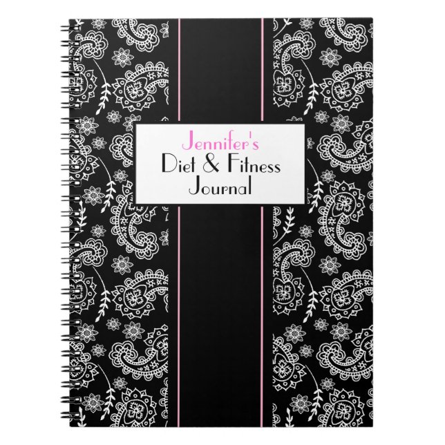 Elegant Black & White Paisley Custom Journal (Front)