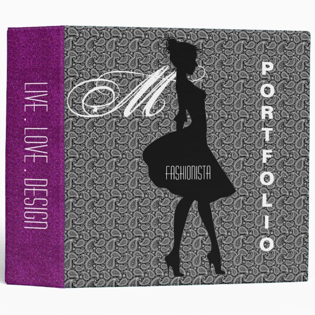 Elegant Black White Paisley pattern 3 Ring Binder (Front/Spine)