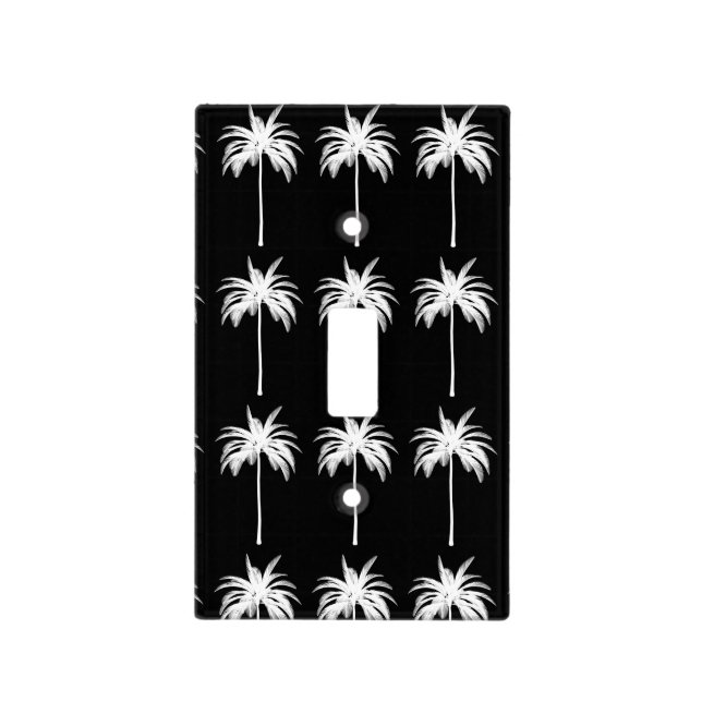 Elegant Black White Palm Pattern Tree Monogram Light Switch Cover (Front)