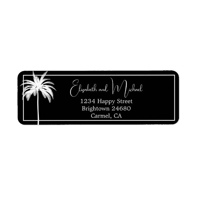  Elegant Black White Palm Tree Label (Front)