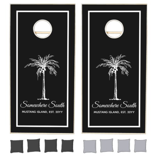 Elegant Black White Palm Tree Personalized Cornhole Set