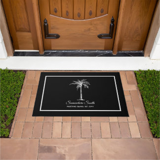 Elegant Black White Palm Tree Personalized Doormat