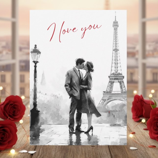 Elegant Black White Paris I Love You Valentine's Holiday Card (Creator Uploaded)