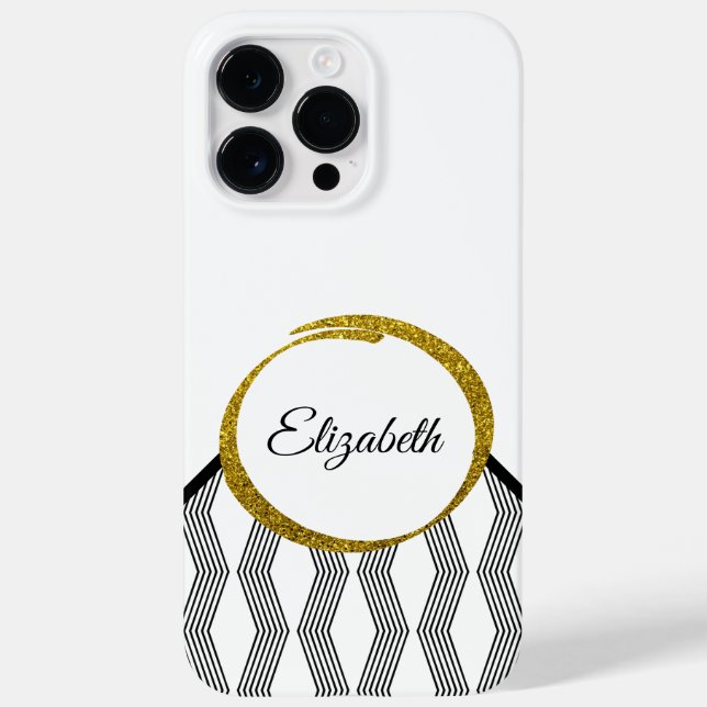 Elegant Black White Pattern Girly Gold Glitter Case-Mate iPhone Case (Back)