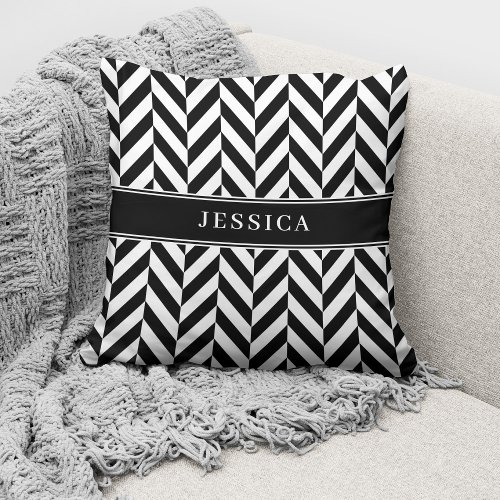 Elegant Black  White Pattern Name Throw Pillow