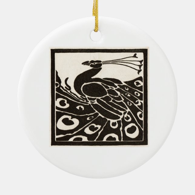 ELEGANT BLACK WHITE PEACOCK CERAMIC ORNAMENT (Back)