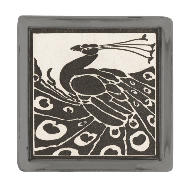 ELEGANT BLACK WHITE PEACOCK GUNMETAL FINISH LAPEL PIN (Front)