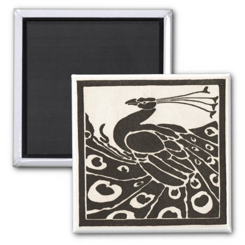 ELEGANT BLACK WHITE PEACOCK MAGNET