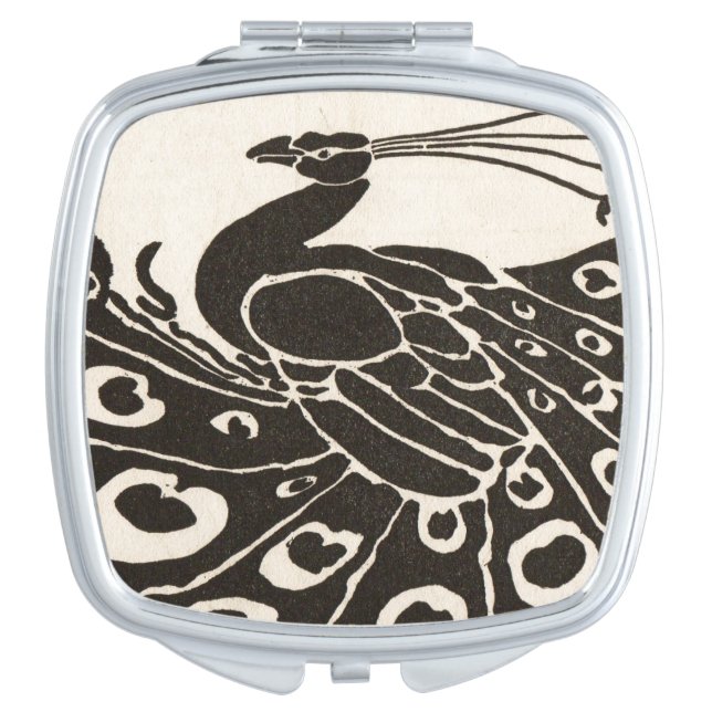 ELEGANT BLACK WHITE PEACOCK MAKEUP MIRROR (Front)