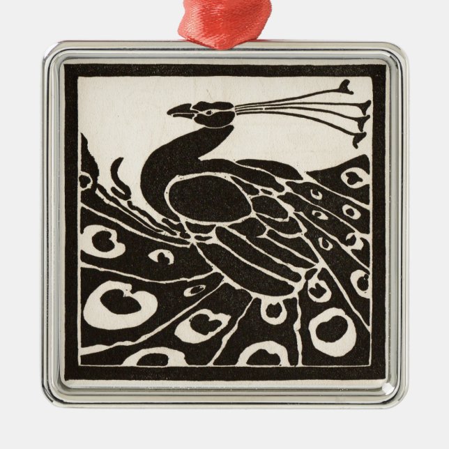 ELEGANT BLACK WHITE PEACOCK METAL ORNAMENT (Front)