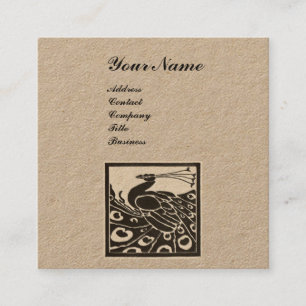 ELEGANT BLACK WHITE PEACOCK MONOGRAM Kraft Paper Square Business Card