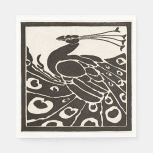 ELEGANT BLACK WHITE PEACOCK NAPKINS