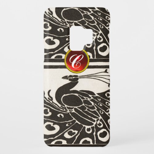 ELEGANT BLACK WHITE PEACOCK RED RUBY GEM MONOGRAM Case_Mate SAMSUNG GALAXY S9 CASE