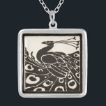 ELEGANT BLACK WHITE PEACOCK SILVER PLATED NECKLACE<br><div class="desc">Elegant Art Nouveau peacock in black and white</div>