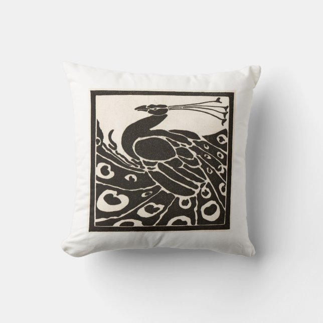 ELEGANT BLACK WHITE PEACOCK THROW PILLOW (Front)
