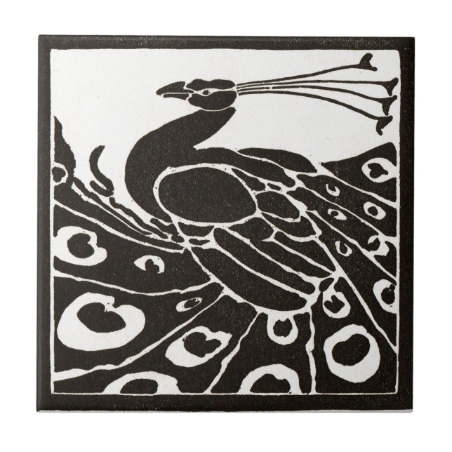 ELEGANT BLACK WHITE PEACOCK TILE (Front)