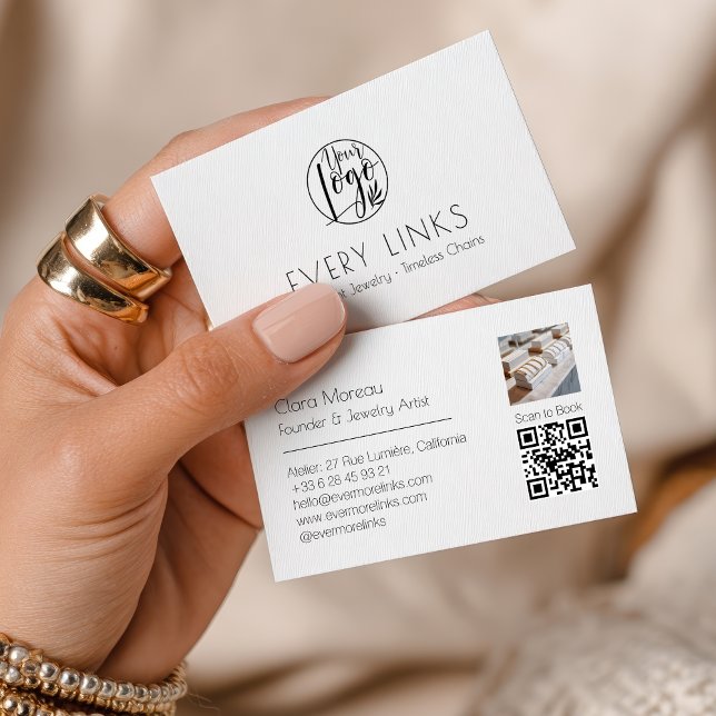 Elegant Black White Permanent Jewelry QR Code Business Card (Elegant Black White Permanent Jewelry QR Code Business Card)