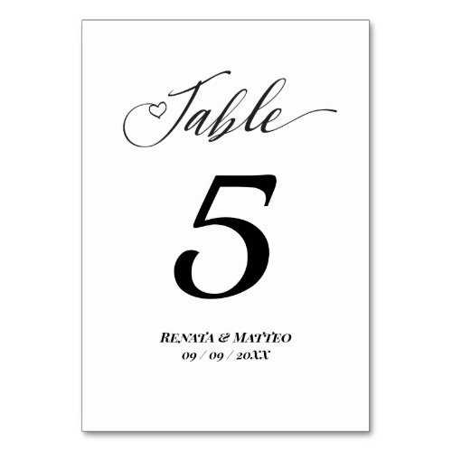 Elegant Black White Personalized 5x7 Table number