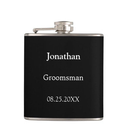 Elegant Black White Personalized Groomsman Flask