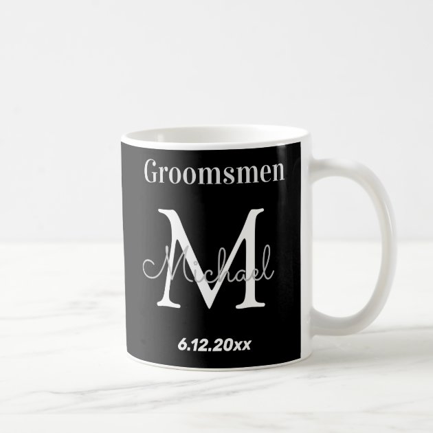 elegant black white personalized groomsmen coffee mug | Zazzle