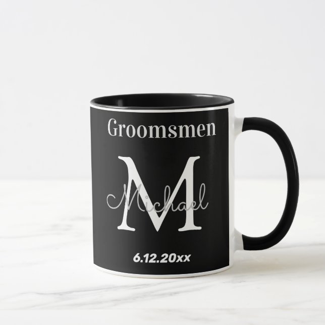 elegant black white personalized  groomsmen mug (Right)