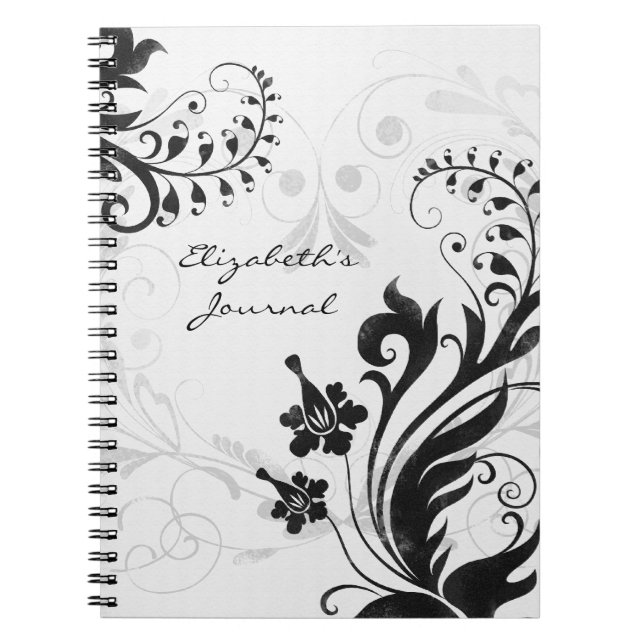 Elegant Black White Personalized Journal Notebook (Front)