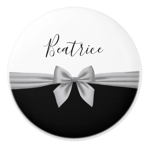 Elegant Black  White Personalized Name Ceramic Knob