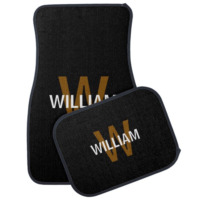 Elegant Black &White Personalized Name Monogram Car Floor Mat (Set)