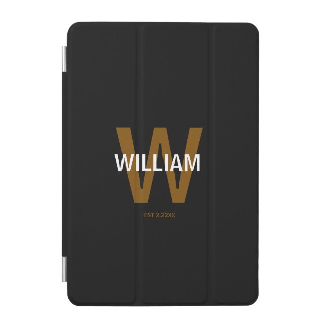 Elegant Black &White Personalized Name Monogram iPad Mini Cover (Front)