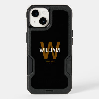 Elegant Black &White Personalized Name Monogram OtterBox iPhone 14 Case