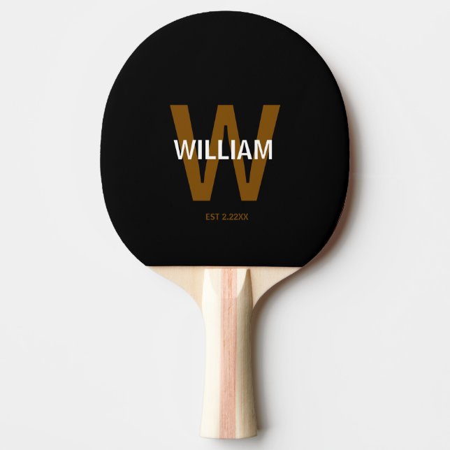 Elegant Black &White Personalized Name Monogram Ping Pong Paddle (Front)