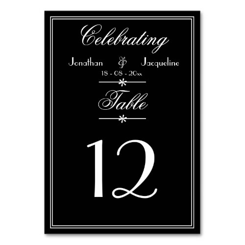 Elegant Black  White Personalized Wedding Table Number