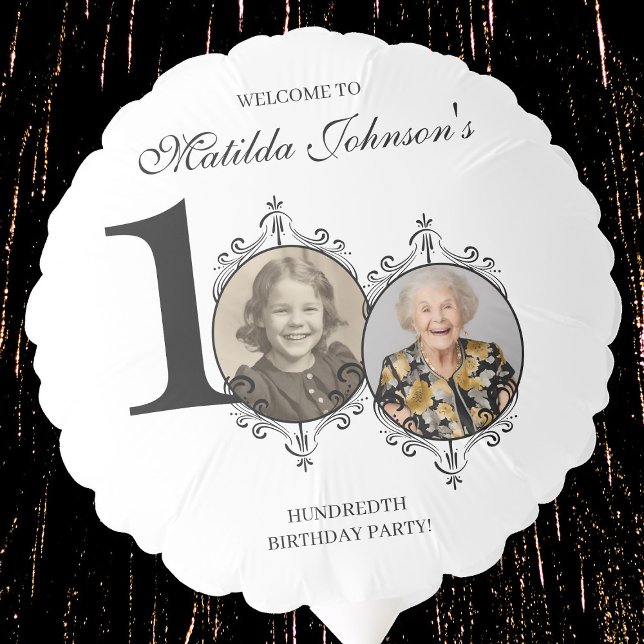 Elegant Black White Photo 100th Birthday Party Balloon (Elegant Black White Photo 100th Birthday Party Balloon)