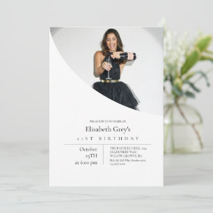 Elegant Black White Photo 21st Birthday Invitation