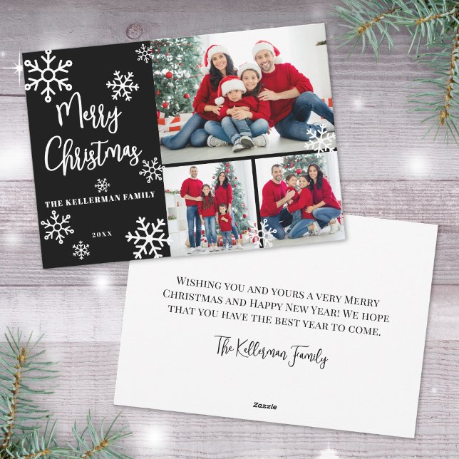 Elegant Black White Photo Christmas Holiday Card (Black Photo Collage Merry Christmas Holiday Card)