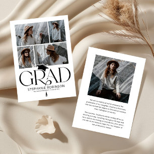 Elegant Black & White Photo Collage Graduation Announcement