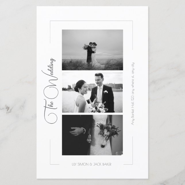 Elegant Black White Photo Collage Wedding Menu (Front)