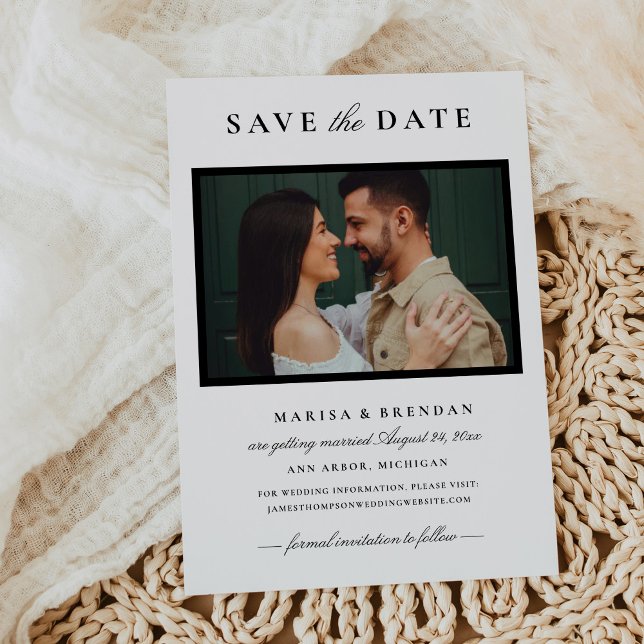 Elegant Black White Photo Frame Wedding Save The Date (Creator Uploaded)