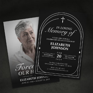 Elegant Black & White Photo Funeral Memorial Invitation