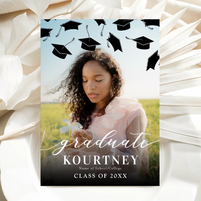 Elegant Black White Photo Graduation Invitation (Creator Uploaded)