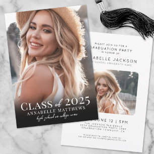 Elegant Black White Photo Graduation Invitation
