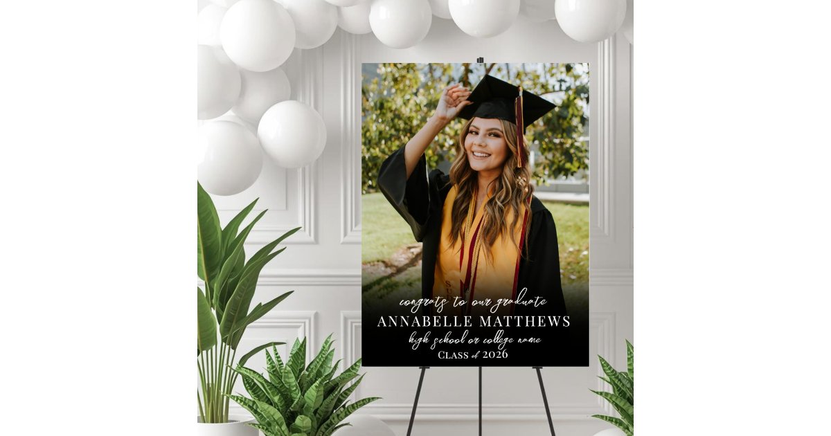 Elegant Black White Photo Graduation Party Sign | Zazzle
