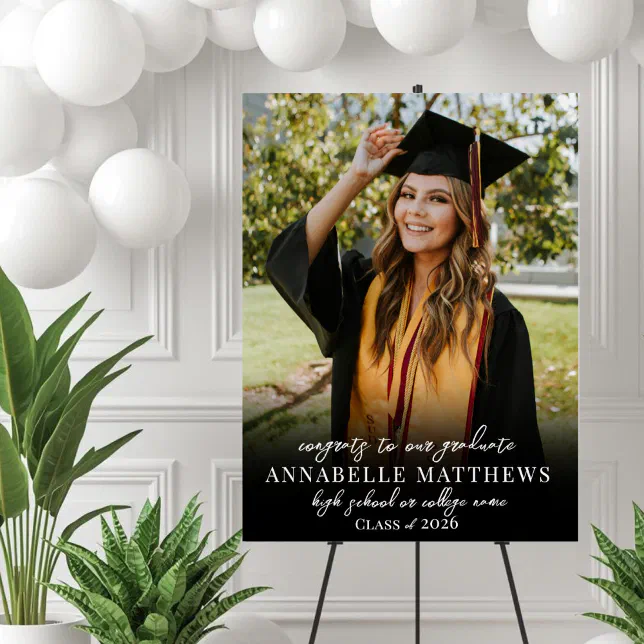 Elegant Black White Photo Graduation Party Sign | Zazzle