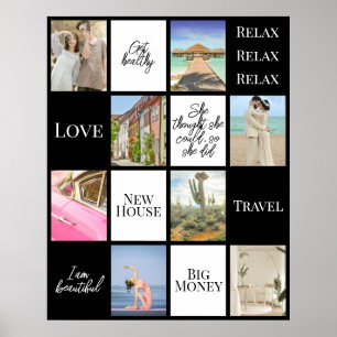 Elegant Black White Photo Grid Vision Board Poster