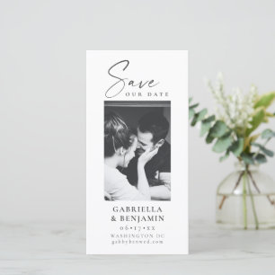 Elegant Black White Photo Minimalist Wedding Tall Save The Date