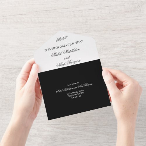 Elegant Black White Photo Monogram All In One Invitation
