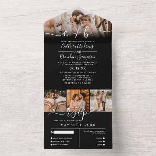 Elegant Black White Photo Monogram Wedding RSVP All In One Invitation Elegant Black White Photo Monogram Wedding RSVP All In One Invitation