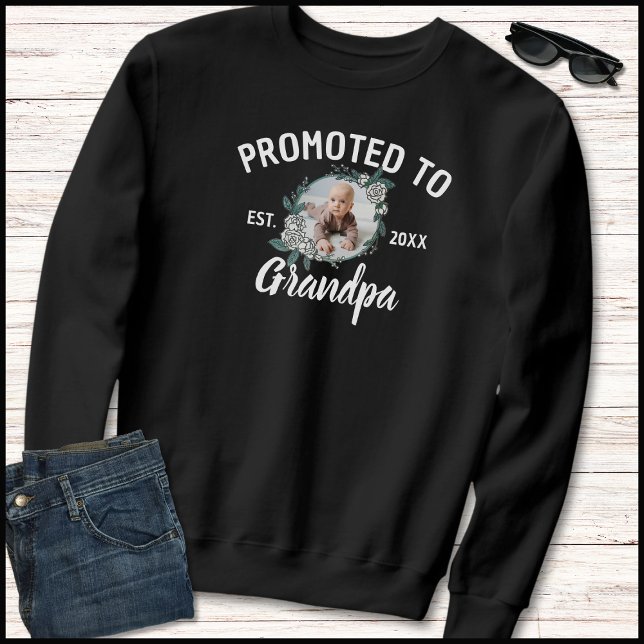 Elegant Black & White Photo Promoted To Grandpa Sweatshirt (Creator Uploaded)